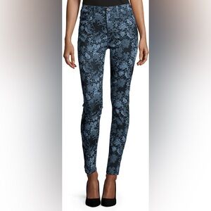 7 FOR ALL MANKIND ANKLE HI-WAIST SKINNY JEANS FLORAL PRINT IN BLUE SIZE 29